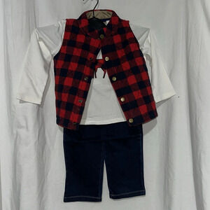 NWT crown & ivy baby harbor navy plaid 3 piece set size 24 months